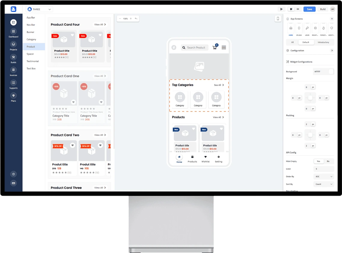 BuildeCom visual app builder with live mobile preview