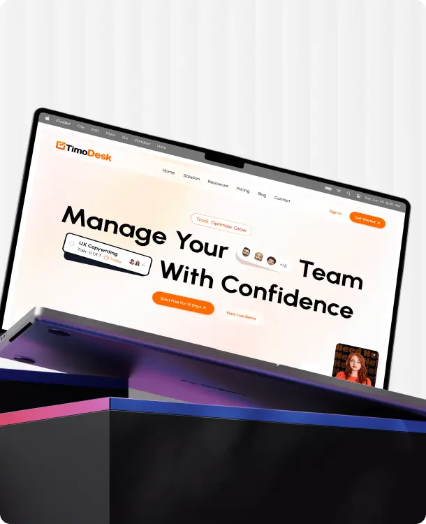 TimoDesk website shown on a laptop